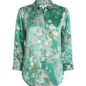 NWT L'AGENCE Teal Floral Dani Blouse 100% silk